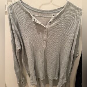 Aerie Light Gray Button Down Waffle Top
